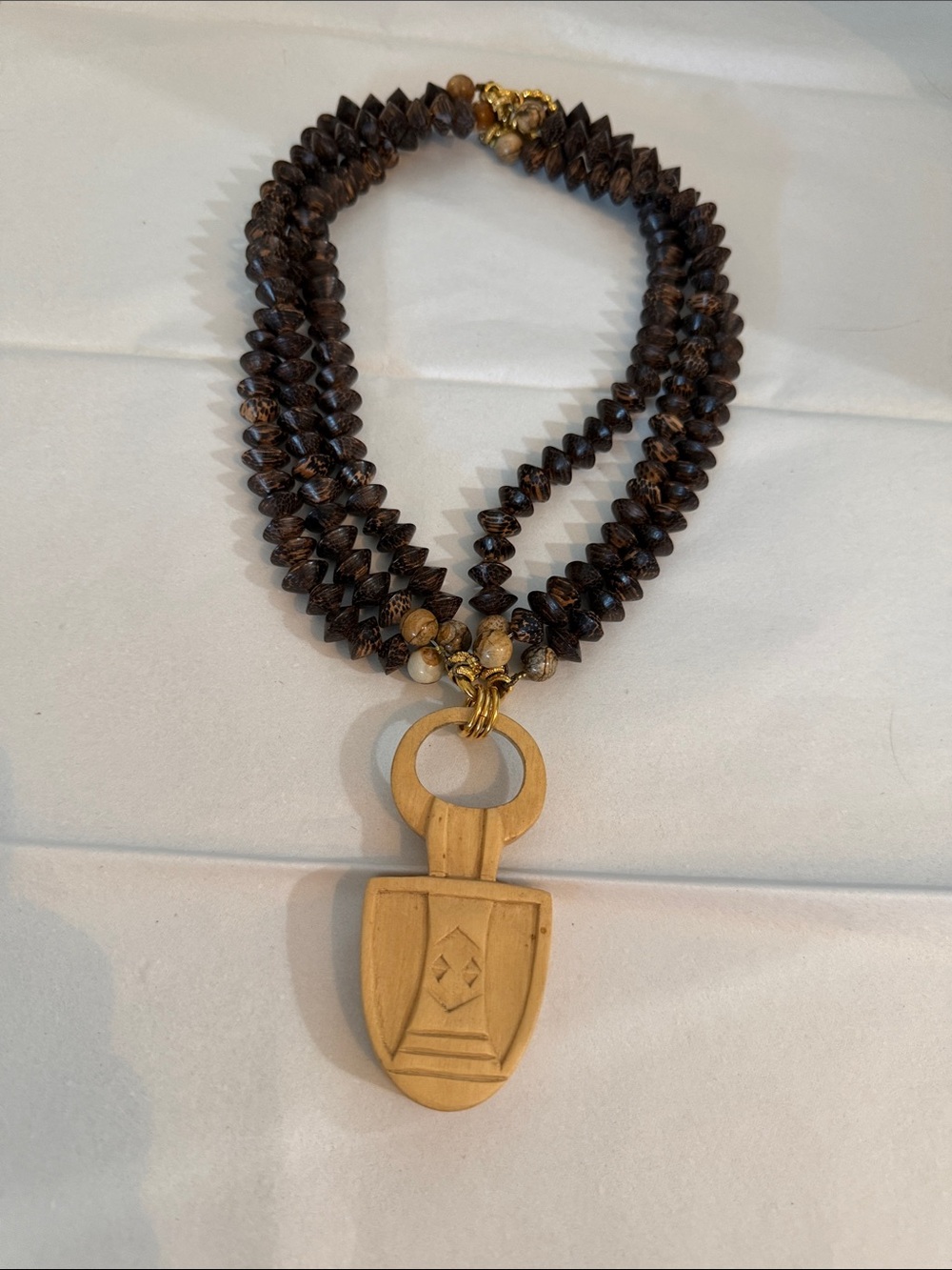 Dominique Aurientis Vintage Exotic Wood Pendant Necklace